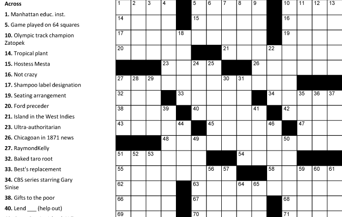 Printable Clueless Crosswords